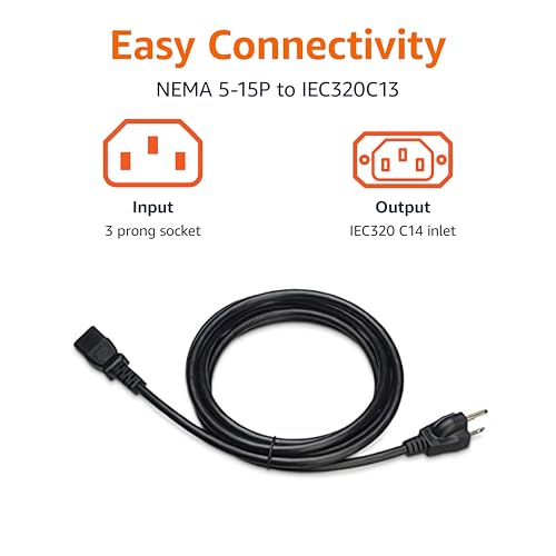 Amazon Basics Replacement Power Cord for Computer, Monitor, TV, Printer, PC, 3 Prong, 18 AWG, 125 Volts, 10 Feet, Black view 3