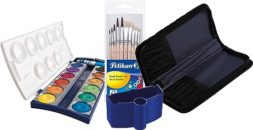 Pelikan 700405 Pinsel Starter-Set mit 5 Haar- und 5 Borstenpinseln (Haar- und Borstenpinsel, Farbkasten + Pinsel + Box + Etui)