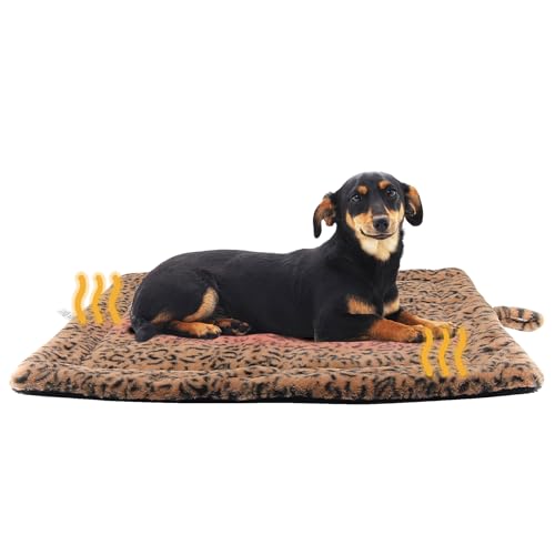 PetTemp Self Warming Cat Pad for Cats and Dogs, Non Electric Thermal Pet Mat, Washable Soft Sleeping Mat with Non Slip Backing, Indoor & Sheltered Outdoor Use, 30 x 24 in, Brown/Black