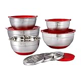 Cook's Fancy 5-Piece Professional Stainless-Steel Mixing Bowl Set, Nesting Bowls with Red Non-Slip...