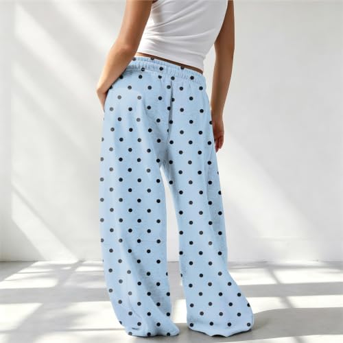 Womens Sweatpants Drastring High Waisted Polka Dot Wide Leg Barrel Pants - image 3