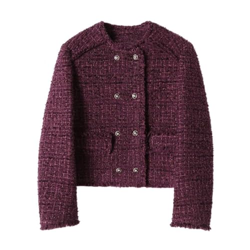 Veste en tweed de qualité supérieure style patchwork col rond élégant