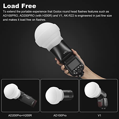 Godox Ak-R22 Dome Diffuser, Flash Diffuser Modifier Compatible For Godox V1 Flash Series/Ad100Pro Speedlite, Use With Godox H200R Round Flash Head For Ad200/Ad200Pro Monolight #TOP3