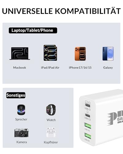 Mac Book Ladekabel, 65W 4-Port GaN USB C Ladegerät mit 240W 2M SchnellLadekabel für MacBook Neo/Pro 16/15/14/13 Zoll, MacBook Air M1/M2/M3/M4, iPhone 17e/17/16/15, iPad, Laptop Netzteil Charger