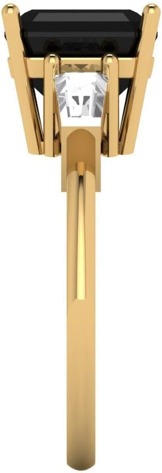 Clara Pucci Natural Onyx Asscher Cut Three-Stone Ring | 14K Solid Gold | 3.00 cttw | Womens Yellow Gold Fashion Jewelry