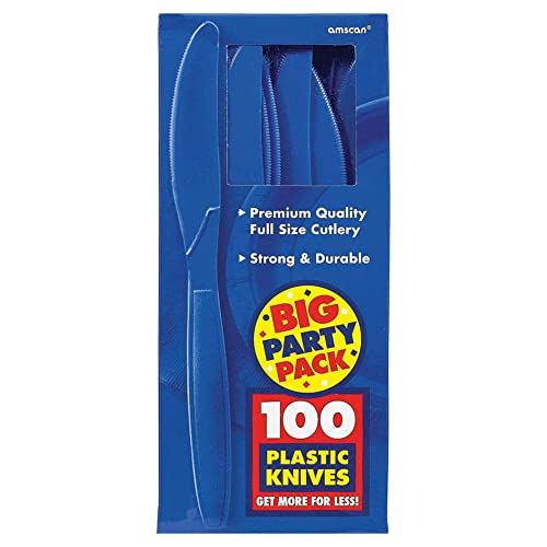 Amscan Blue Big Party Pack Bright Royal Plastic Knives, Pack of 100