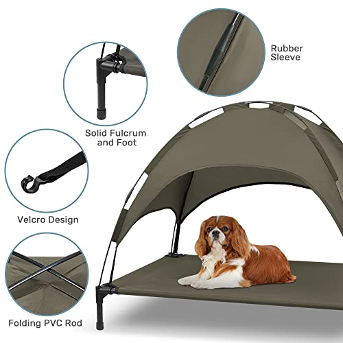 Heeyoo Elevated Dog Bed With Canopy, Outdoor Dog Cot With Removable Canopy Shade Tent, Portable Raised Pet Cot Cooling Bed For Dogs And Cats, 42 Inches #TOP3