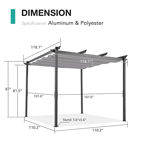 Patiorama 10’ X 10’ Outdoor Retractable Pergola With Sun Shade Canopy, Dark Gray Patio Aluminum Shelter Grape Trellis, Patio Gazebo Pergola, Large Pavillion Grill For Garden Porch Yard Bbq (Gray) #TOP6