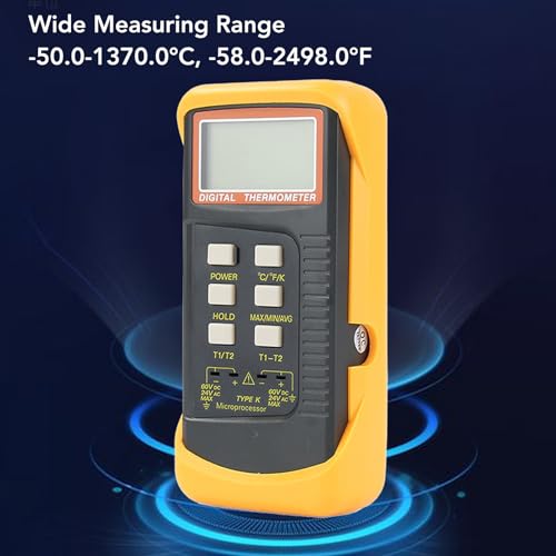 K Type Thermocouple Thermometer, -58℉ ~ 2498℉ Dual Channel Digital K Type Thermometer with 2 Thermocouple Probe Sensors & 2 Pipe Clamps, High Accuracy Thermocouple Data Logger by Fockety - Image 2