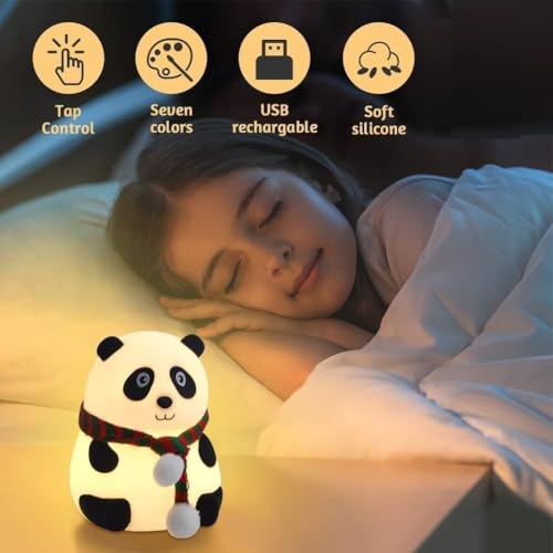 Image of PLUSPOINT Panda Cute Desk Lamp for Kids, Rechargeable Small Desk Lamps with Adjustable Neck,Desk Night Lights, Kawaii Accessories, Kawaii Room Decor for Boys Girls Gifts