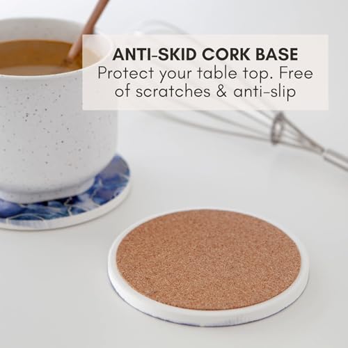 Image of Marble Coasters with Holder Set of 6, Coffee Table Decor, Drinks,Coffee Table, Coaster Set, Drink Coasters, Stone Coasters for Drinks Absorbent Blue