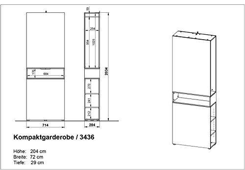 Germania Kompaktgarderobe 3436-519, mit integriertem Spiegel und Stauraum, in Weiß/Navarra-Multiplex, 72 x 204 x 29 (BxHxT) - 3436-519 Germania Kompaktgarderobe 3436-519, mit integriertem Spiegel und Stauraum, in Weiß/Navarra-Multiplex, 72 x 204 x 29 (BxHxT)