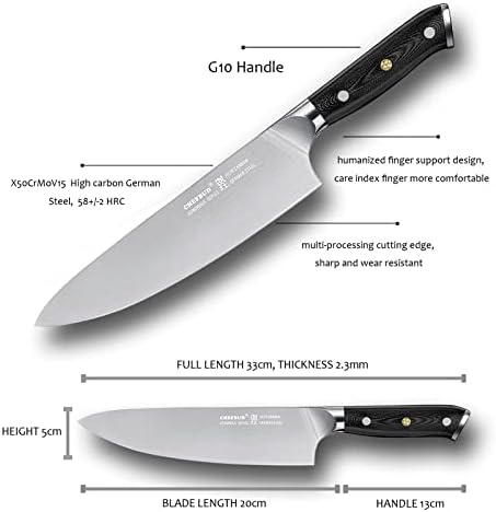 CHEFBUD Chef Knife 8 Inch Kitchen Knife Ultra Sharp High Carbon German Stainless Steel Forged Blade with G10 Handle Multipurpose Knife with Gift Box