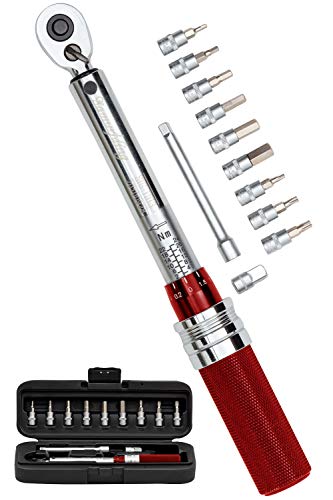 【ロックリング・高視認性目盛り】Samuriding トルクレンチ 自転車 6.35mm (1/4インチ) 2-24N・m ロードバイク 9.5ｍｍ（3/8インチ）変換アダプター付き(レッド)