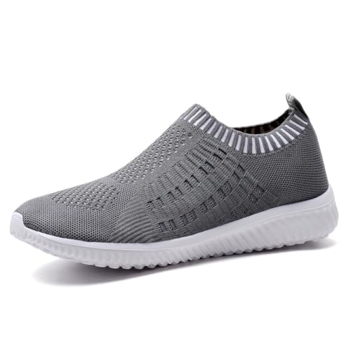 Image of TIOSEBON Women's Slip On Trainers Lightweight Road Running Shoes Breathable Mesh Walking Sneakers Comfortable Ladies Athletic Shoes 3 UK Deep Gray