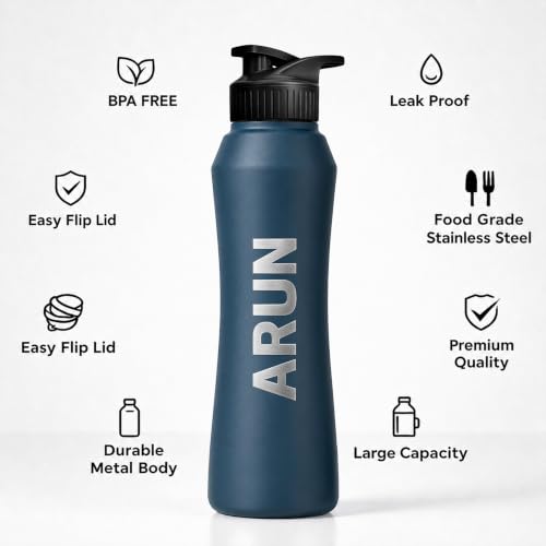 Image of Speedex Customised Stainless Steel Sipper Water Bottle 1 Ltr with Engraved Name - Personalised Flip Cap Bottle for Kids, Adults, School, Sports, Gym, Teal Blue, Set of 1