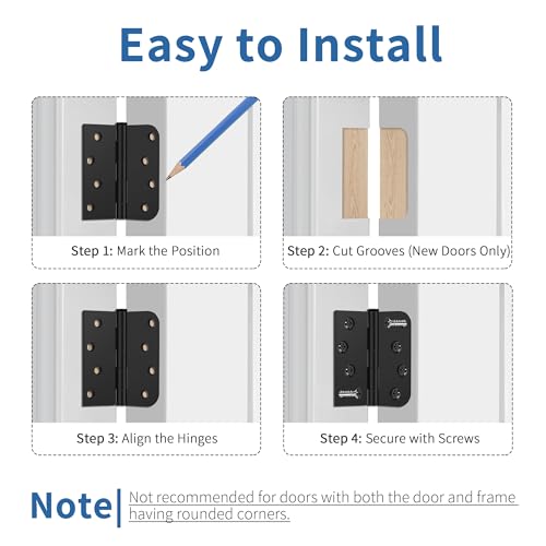 6 Pack Matte Black Door Hinges 4 Inch, Exterior Door Hinges with 5/8" Radius & Square Corners, Removable Pin, Perfect for Heavy-Duty Front & Back Door, Anti-Rust & No Squeaks by IOQ - Image 5