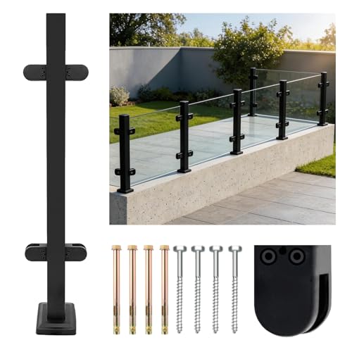 VoTwoofv 43.5" Middle Glass Railing Post,304 Stainless Steel Glass Post System with Glass Clamp for Indoor & Outdoor Railing of Deck,Durable Center Glass Posts for Balcony,Proch,Stair (Black) by VoTwoofv - Used condition - CA$66.11