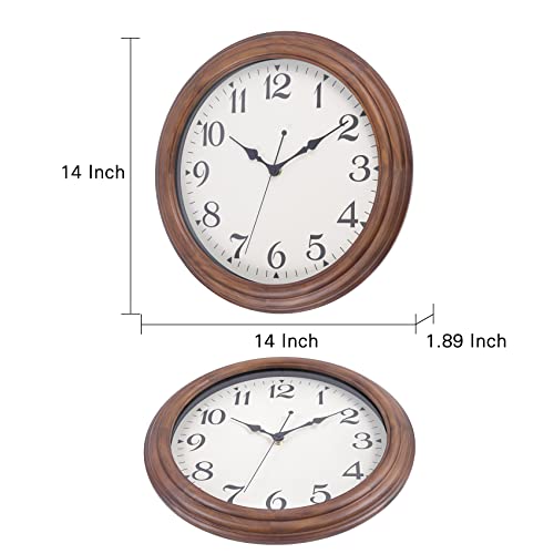 Vigorwise 14 Inch Wooden Wall Clock, Retro Wood Wall Clocks Battery Operated, Large Silent Sweep Movement Accurate Wall Clock For Living Room Bedroom Housewarming Present #TOP4
