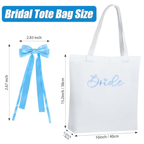 Bolsa Tote de Lona para Novia con Lazos de Satén Azules miniatura 4