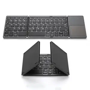 RyzCare Foldable Bluetooth Keyboard with Touchpad, Dual Modes USB Wired Folding Wireless, Portable Mini Pocket Size Travel Keyboard for Android Tablet Windows-Dark Gray