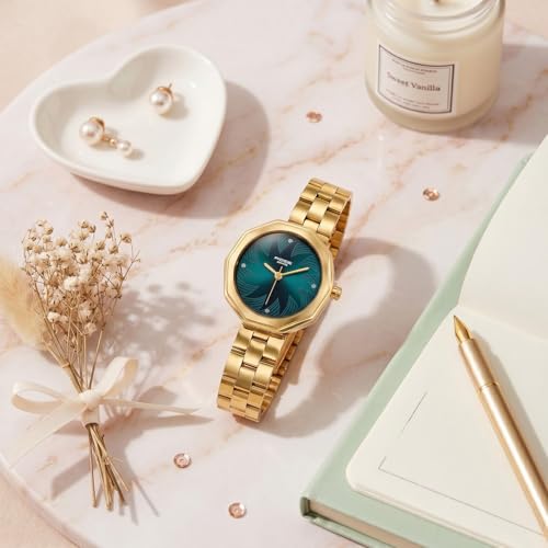 Image of Sonata Poze 9 with Quartz Analog Green Dial IPRG Strap Watch for Women - SP80180YM01W
