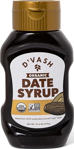D'Vash Organic Date Syrup (16.6 oz Squeeze Bottle) – 100% Dates, 1-Ingredient Sweetener – Pure Silan Honey & Maple Syrup Substitute – No Added Sugar, Vegan, Paleo, Gluten-Free – For Coffee, Pancakes & Baking