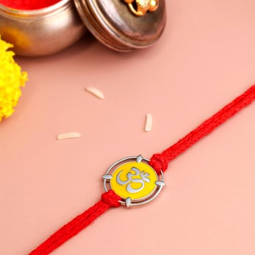 Image of KuberBox Silver Rakhi, Om Enamelled Meena, Bracelet for Raksha Bandhan For Brother