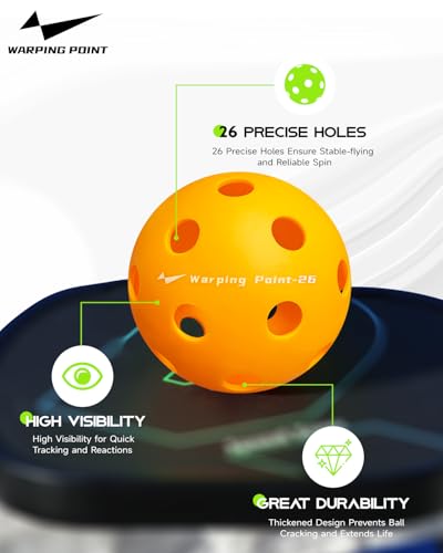 image for Warping Point Indoor Pickleball Balls, 4 Pack 26 Holes Orange PickleBa