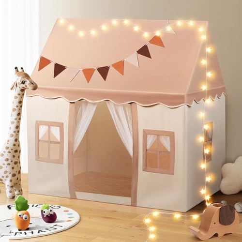 Snookids® Kinderzelt Spielhaus Spielzelt Kinder Indoor mit Matte, Lichtern | Tipi Zelt für Kinder Kuschelecke Kinderzimmer Kinderzelt Indoor, Stabil , Atmungsaktiv, Geschenke 3+ Ja