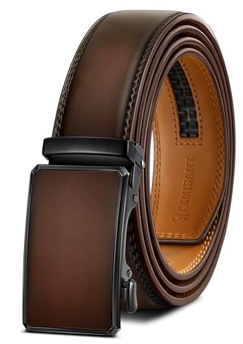 KEMISANT Men Belt Ratchet Click Belt Genuine Leather Adjustable For Men Golf Dress Casual Jeans 1 3/8-Cut For Fit