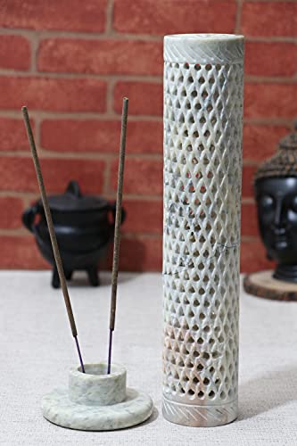 Crocon Handmade Incense Tower Candle Stick Holder Soapstone Tea Light Tower Burner | Candles Stand |Office Decor Room Fragrance Decorative Kitchen Home Spa Great Gift Set - 11X3X3 Inch #TOP6