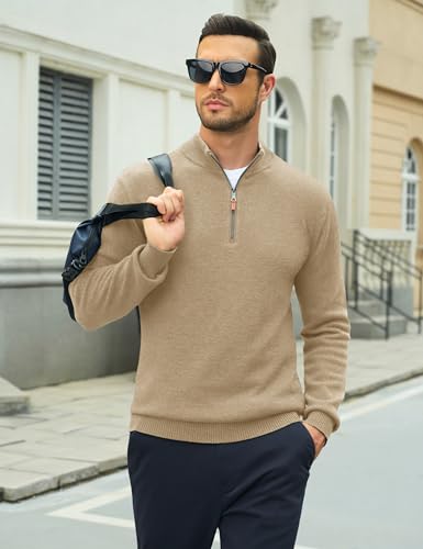 Image of MAGCOMSEN Men's Quarter Zip Pullover Lightweight Mock Neck Polo Sweater Long Sleeve Warm Fall Winter Pullover Sweaters