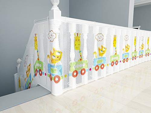 Child Safety Rail Net for Balcony, Patios, Railing and Stairs. Security Guards for Kids/Pet/Toy Both Indoors and Outdoors. 10ft x2.5ft, Sturdy Mesh Fabric Material. (Multicolored)