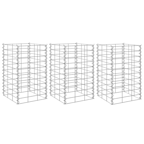QJBSAVVA Lot de 3 parterres surélevés en fer argenté - 30 x 30 x 50 cm - Design moderne - Gabion robuste - Pour jardin, balcon et terrasse - Brise-vue et jardinière