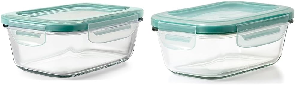 OXO Good Grips 3.5 Cup Smart Seal Glass Rectangle Food Storage Container, Clear & Good Grips 1.6 Cup Smart Seal Leakproof Glass Rectangle Food Storage Container