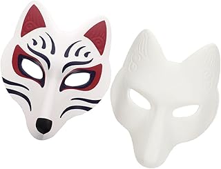 NUOBESTY Therian Mask 2pcs Halloween Fox Mask Diy Masquerade Masks White Blank Masks and Fox Painting Masks Set Cosplay Animal Face Mask Parties Costume Accessory Therian Gear