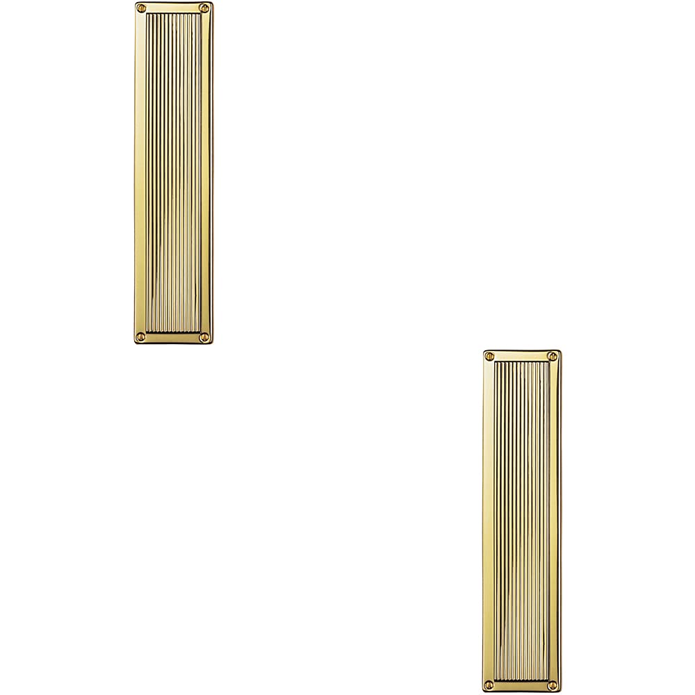 Loops 2 PACK | Rectangular Reeded Door Finger Plate - 305 x 70mm - Polished Brass Push Plate | Traditional Protective Door Push Plate -Ornate Door Finger Plate - Plain/Push/Pull Engraved Options