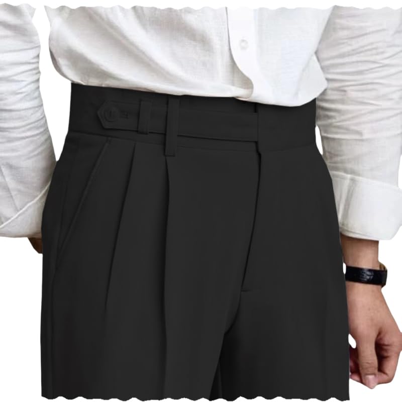 Men's Summer High-Waist Pleated Straight Leg Chinos - Breathable Smart Casual Trousers