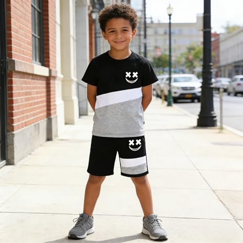 Image of Boys Clothes 2 Piece Size 6-13Y Short Sleeve T-Shirt & Shorts Set Casual Kids Boys Spring Summer Outfits
