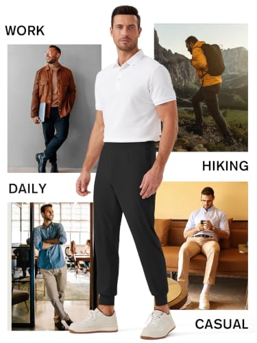 REWKOY Men's Golf Joggers Pants Stretch Sweatpants with Zipper Pockets Slim Fit Track Pants Joggers for Men Work Running Black M — view 6