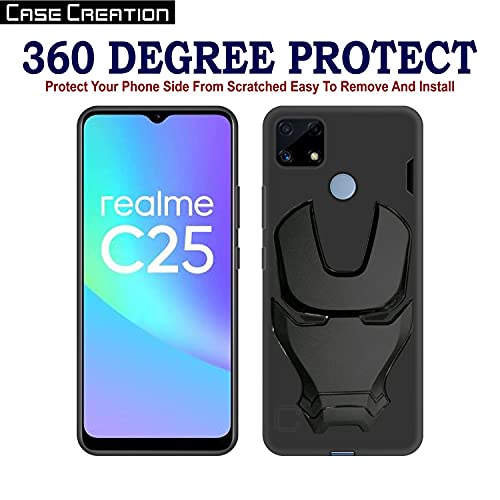 Image of COVERLY Official 3D Smooth Feel Avengers Logo Mask Soft Rugged Grip TPU Silicone Iron Man Engraved Cartoon Movie Engraved Silicone Rubber Matte Strong Back Cover for Realme C25 (6.50 inch) - Black