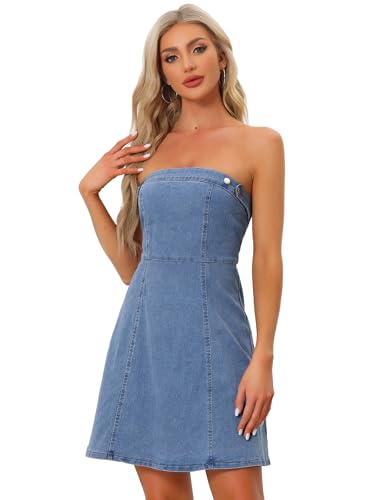 Image of Allegra K Women's Cowgirl Dress Strapless Jean Concert Outfits Western Sleeveless Denim Dresses