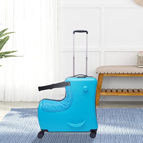 Cncest Suitcase Kid Luggage Travel Fashionable Appearance Rideable Funny Suitcase Add Fun To The Journey Kid Gift Age 2-12 Years Old Boy/Girl Suitcase Pc Material Blue One 30Kg (Saddle Blue, 24Inch) #TOP1
