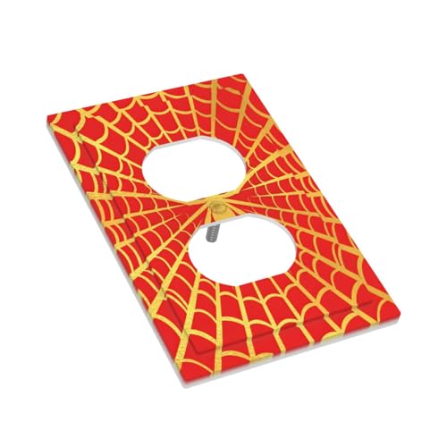 Decorative Outlet Covers Red Background with Golden Spiderweb Spider 1 Gang Duplex Light Switch Cover Plate Unique Wall Plate Electrical Switch Plate Covers for Bedroom Home Decor