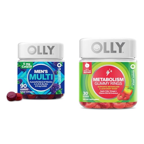 OLLY Men's Multivitamin Gummy, Overall Health and Immune Support & Metabolism Gummy Rings, Apple Cider Vinegar, Vitamin B12, Chromium