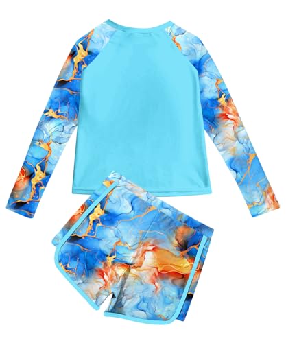 Image of Vogseek Girls Rash Guard Swimsuits 2 Piece Bathing Suit UPF 50+ Summer Swimwear Size 7-12T