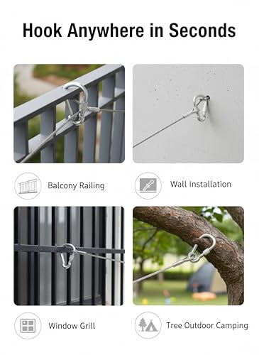Image of Heavy Duty Stainless Steel Clothesline 5 Meter with Locking Carabiner Hooks, Rust Proof Portable Drying Wire for Balcony, Bathroom, Indoor Outdoor Laundry, Travel & Camping Space Saving Clothes Line