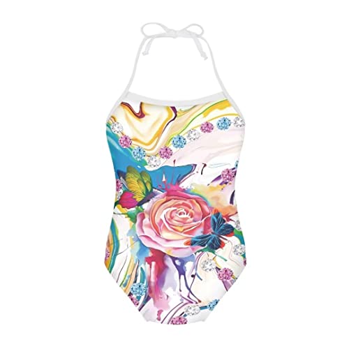Image of Pinupub Girls Cute Swimsuit One Piece Bathing Suit Sleeveless Halter Neck Swimwear Beachwear