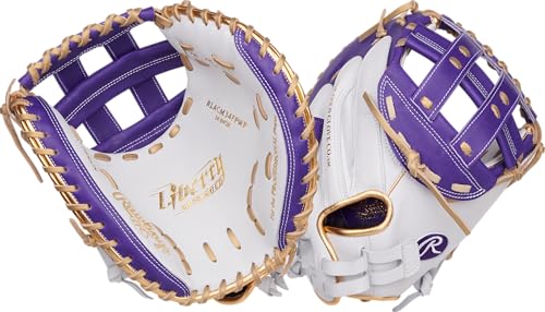 ローリングス | Liberty Advanced ColorSync ファストピッチソフトボールグローブ | 右投げ | 34インチ | キャッチャー | Modified Pro H Web | ホワイト/パープル/ゴールド（Amazon）